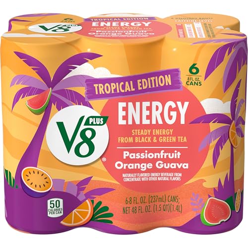 V8 Energy Passionfruit Orange Guava Energy Drink, 6 Count 8 Fl Oz