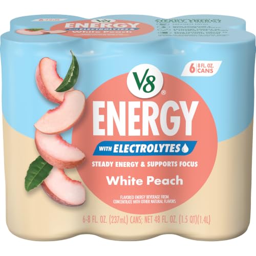 V8 Energy White Peach Beverage, 6 Count 8 Fl Oz